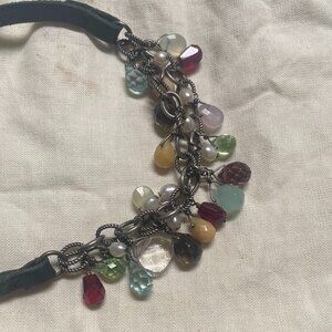 Silpada leather, glass beads, freshwater pearls/oxidized sterling silver neclace